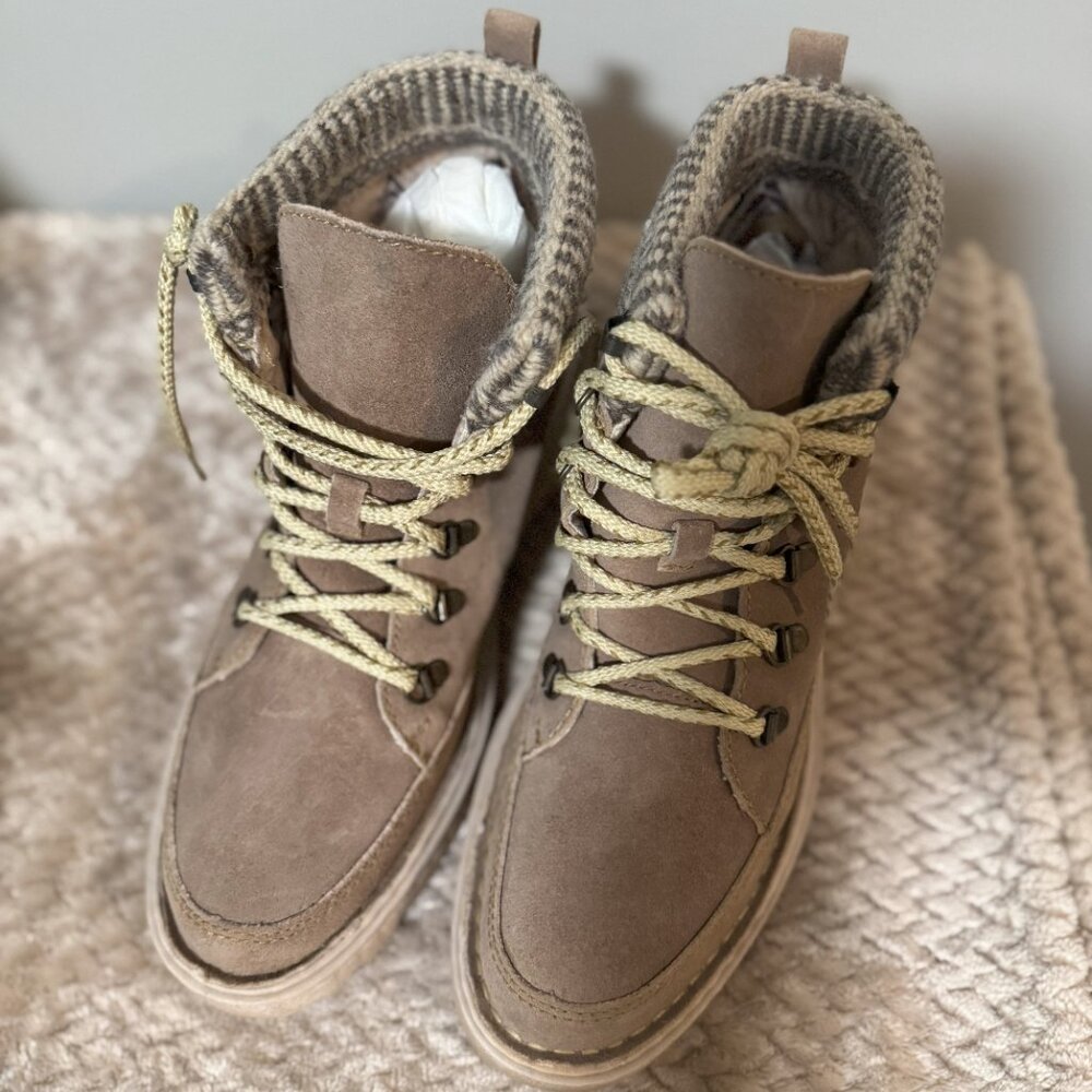 Born Tan Ankle Boots with Knit Cuff - Picture 2 of 5
